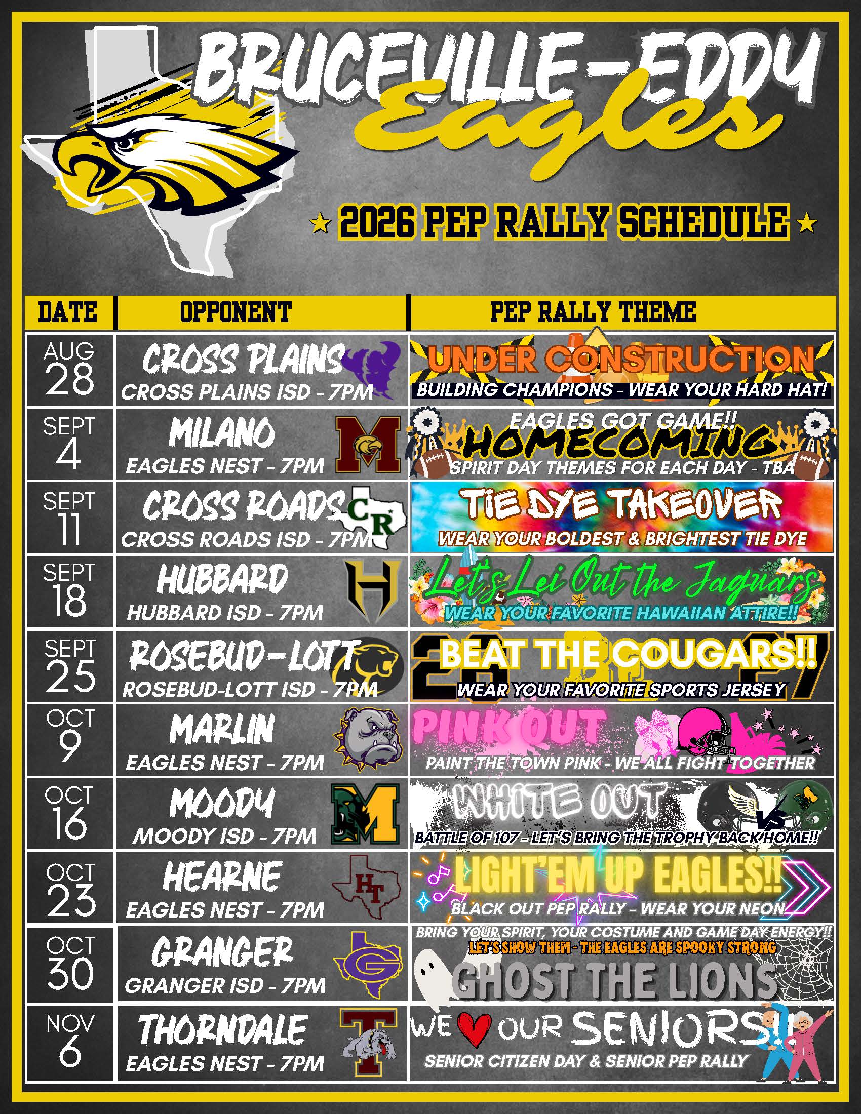 Pep Rally Schedule